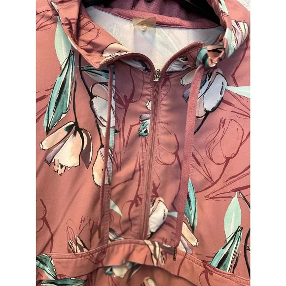 CALIA Anywhere Printed Woven Pullover Hoodie Floral Windbreaker Cinched Waist M - Picture 5 of 8
